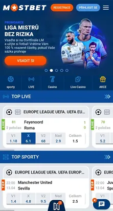 Sportovní sázení v mobilní aplikaci Mostbet